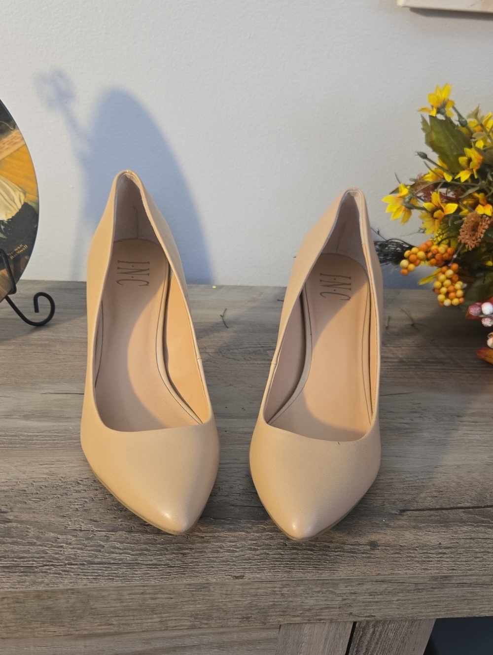 INC International Concepts Beige Pointed Toe Pumps - 3 In Heels